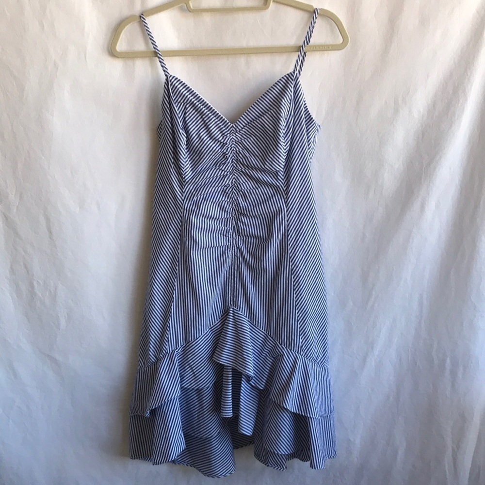 Chelsea 28 blue and white pinstripe dress with great detailing